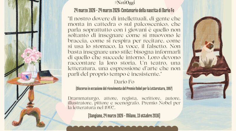 Il Calendario del Salotto Letterario, 24 marzo: Centenario della nascita di Dario Fo